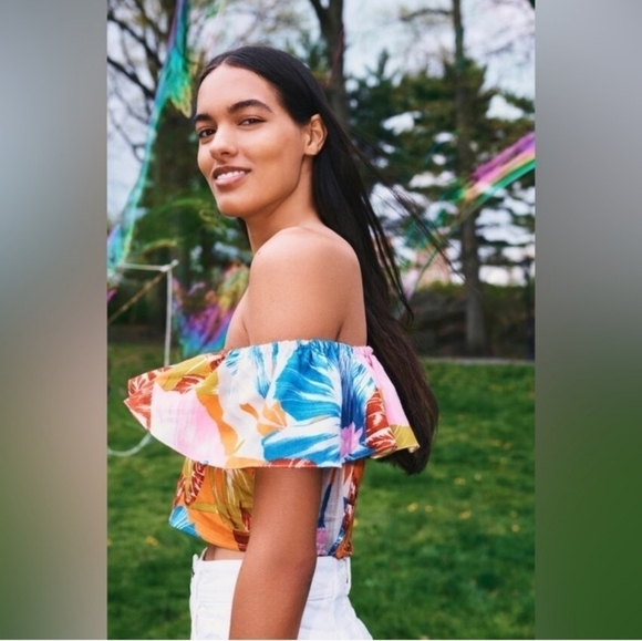 Zara Linen Fiesta Tropical Crop Top Size S Summer Beach Festival - Picture 4 of 13